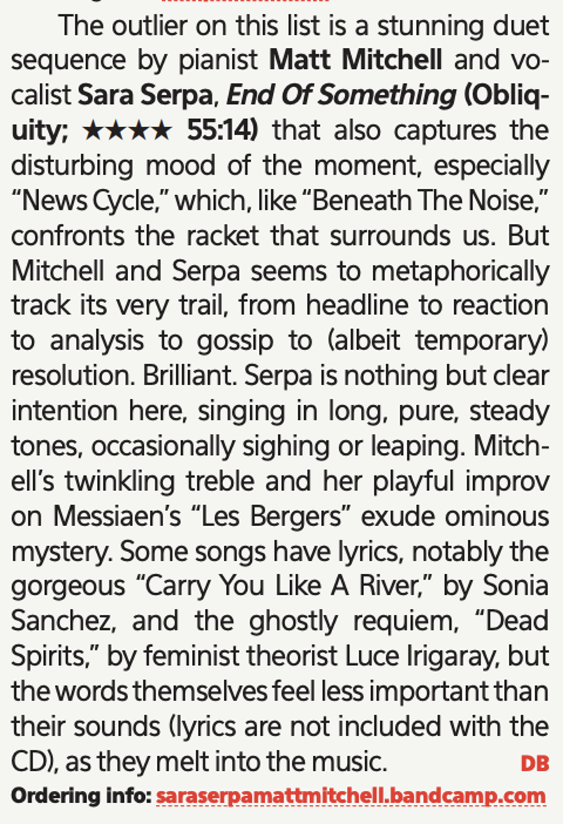 End of Something receives ★★★★ on Downbeat Magazine!